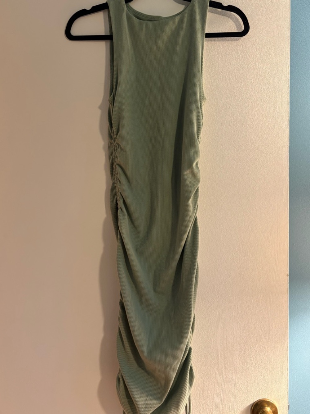 Over and Over Sage Green Ribbed Drawstring Ruched Bodycon Dress from Lulu's - Picture 6 of 7